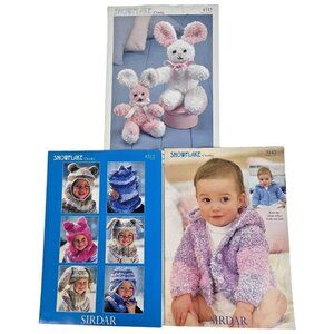 3 Sirdar Snowflake Chunky Knitting Pattern Leaflets Rabbit Children Hats Sweater